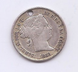 ESPAÑA ISABEL II DEL AÑO 1868 40 CENTIMOS DE ESCUDO